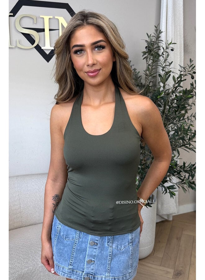 ARMY GREEN - 'ELISA TOP' - OPEN BACK HALTER TOP