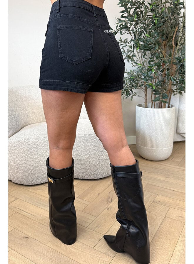 BLACK - 'MARY SKORT' - SUPER STRETCH CARGO DENIM SKORT