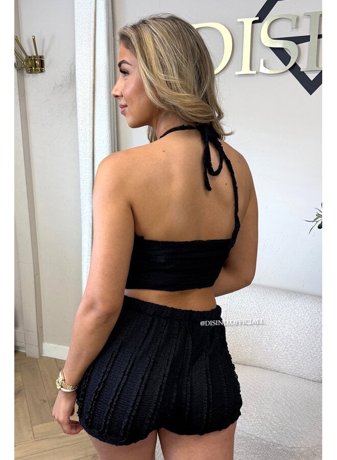 BLACK - 'AVA SET' - SUMMER CROCHET TOP + SHORT SET