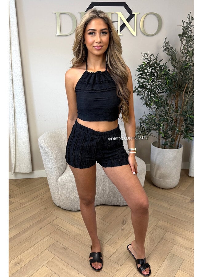 BLACK - 'AVA SET' - SUMMER CROCHET TOP + SHORT SET