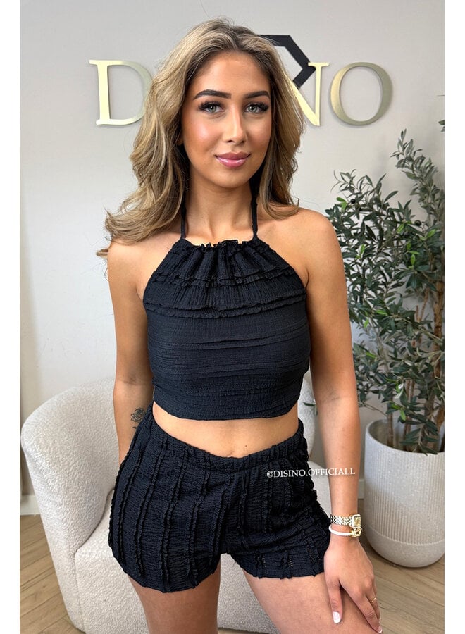 BLACK - 'AVA SET' - SUMMER CROCHET TOP + SHORT SET