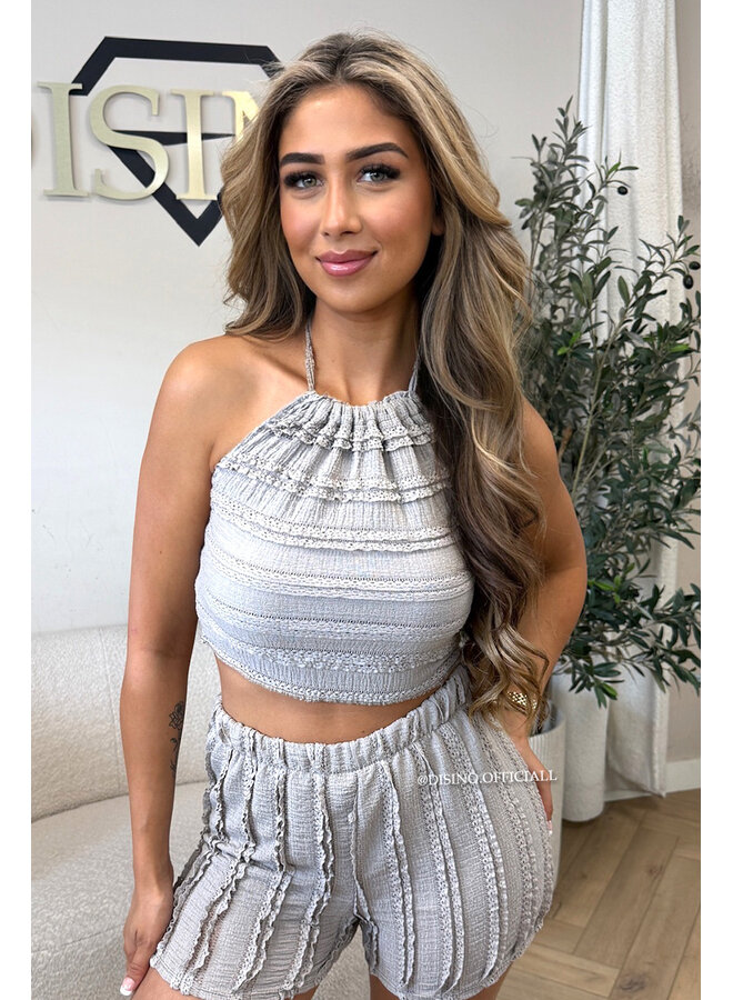 TAUPE - 'AVA SET' - SUMMER CROCHET TOP + SHORT SET