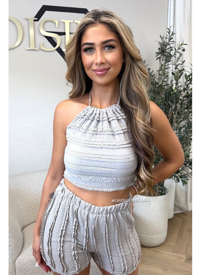 TAUPE - 'AVA SET' - SUMMER CROCHET TOP + SHORT SET