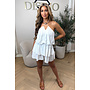 WHITE - 'LUCIA PLAYSUIT' - GOLD BUCKLE RUFFLE PLAYSUIT