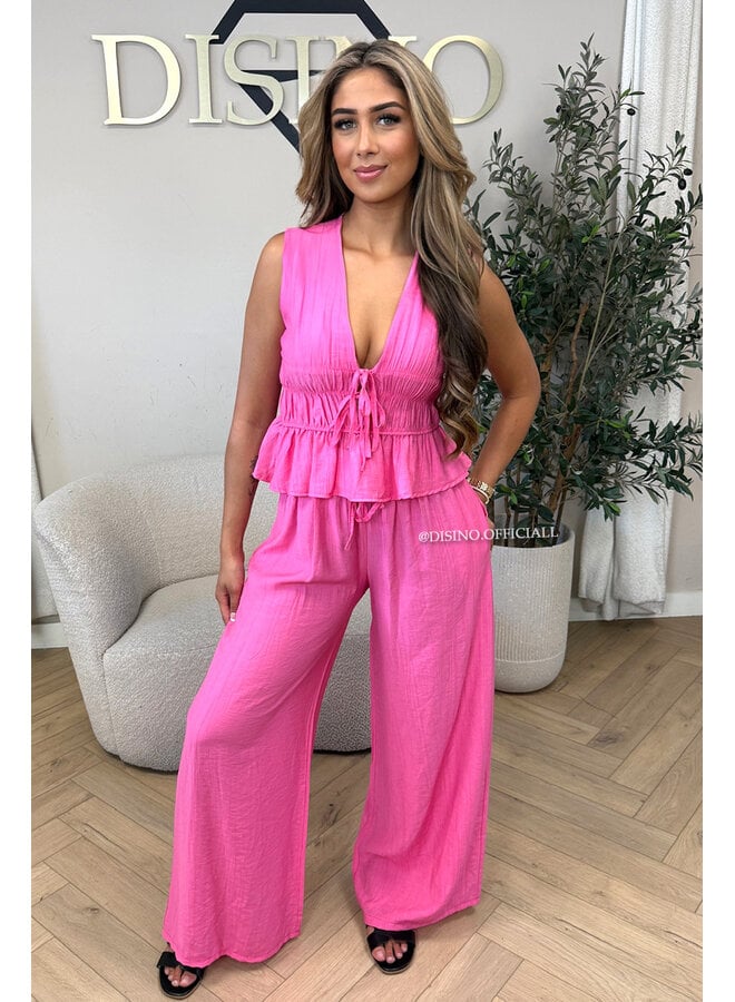 CANDY PINK - 'DELANI SET' - COASTAL CHIC SUMMER TOP + PANTS SET