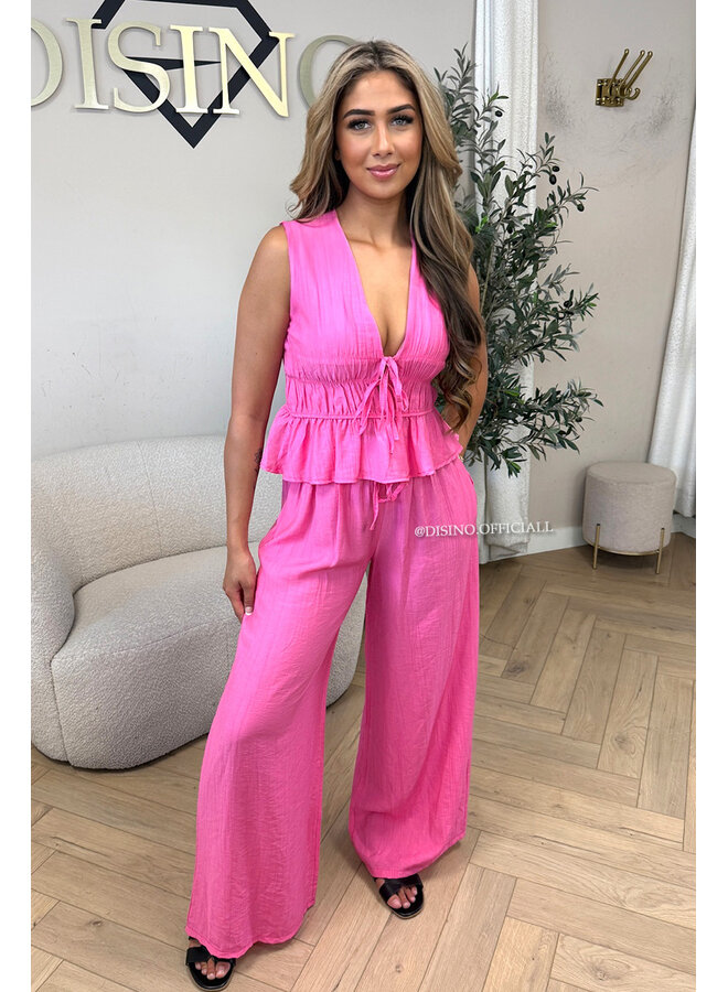 CANDY PINK - 'DELANI SET' - COASTAL CHIC SUMMER TOP + PANTS SET