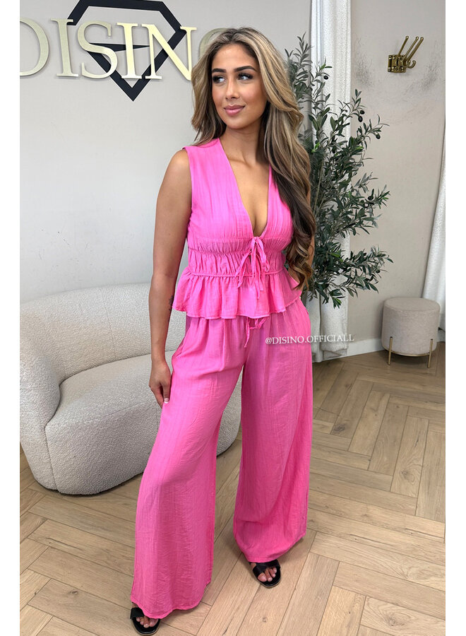CANDY PINK - 'DELANI SET' - COASTAL CHIC SUMMER TOP + PANTS SET