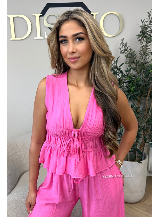 CANDY PINK - 'DELANI SET' - COASTAL CHIC SUMMER TOP + PANTS SET