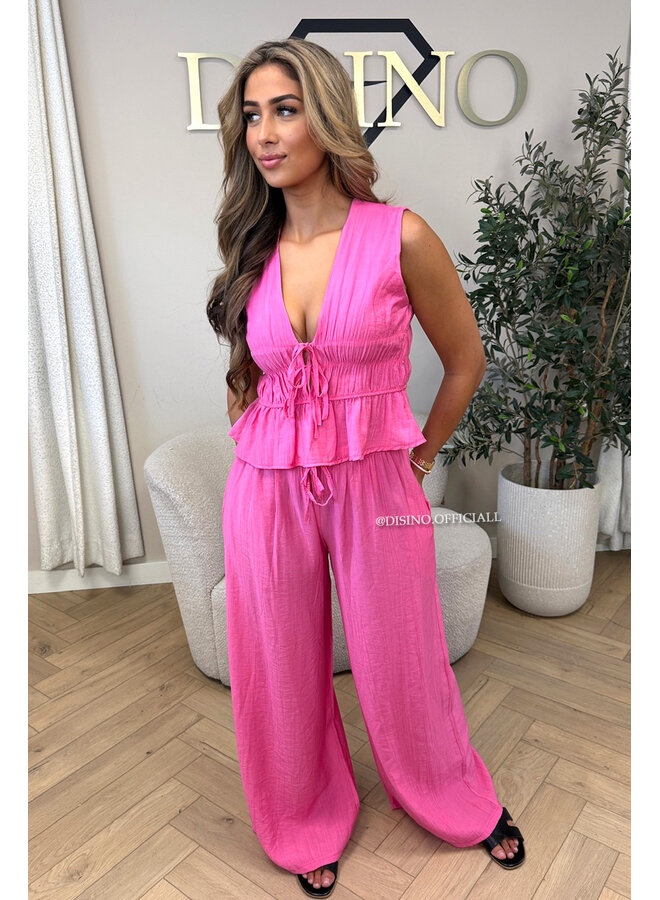 CANDY PINK - 'DELANI SET' - COASTAL CHIC SUMMER TOP + PANTS SET