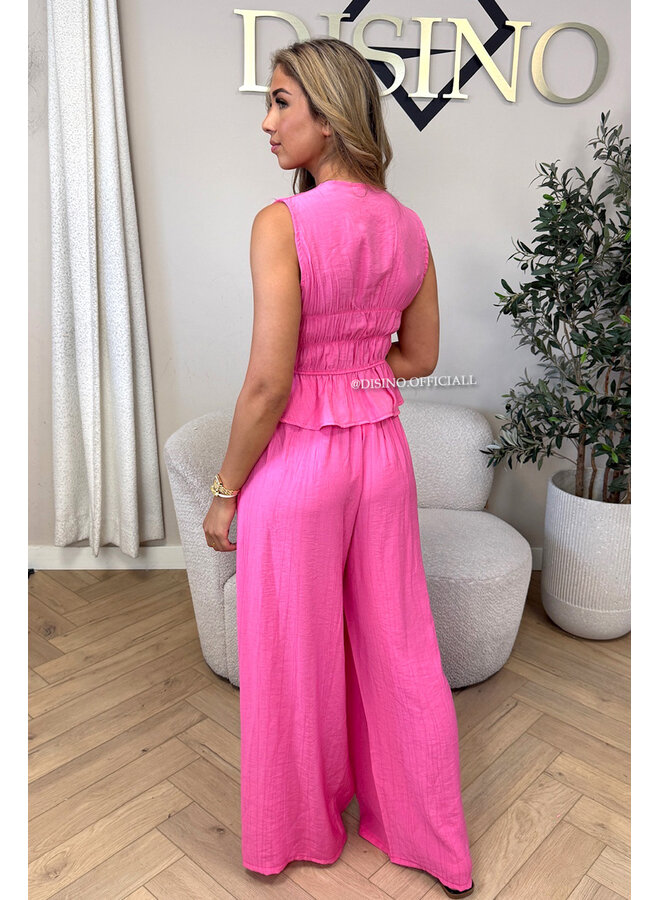 CANDY PINK - 'DELANI SET' - COASTAL CHIC SUMMER TOP + PANTS SET