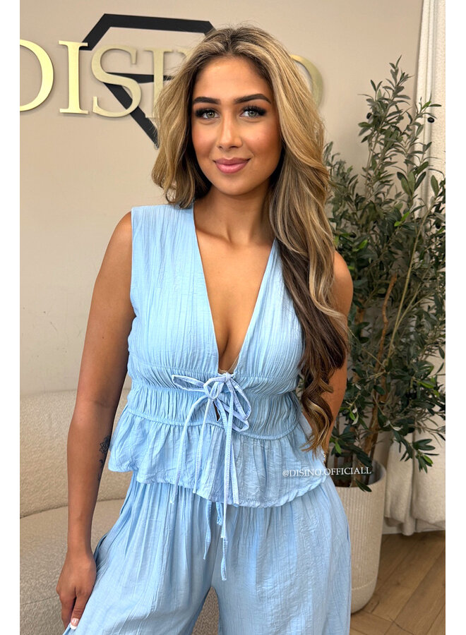 LIGHT BLUE - 'DELANI SET' - COASTAL CHIC SUMMER TOP + PANTS SET
