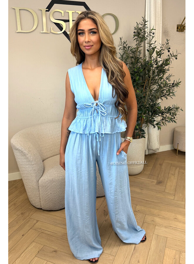 LIGHT BLUE - 'DELANI SET' - COASTAL CHIC SUMMER TOP + PANTS SET