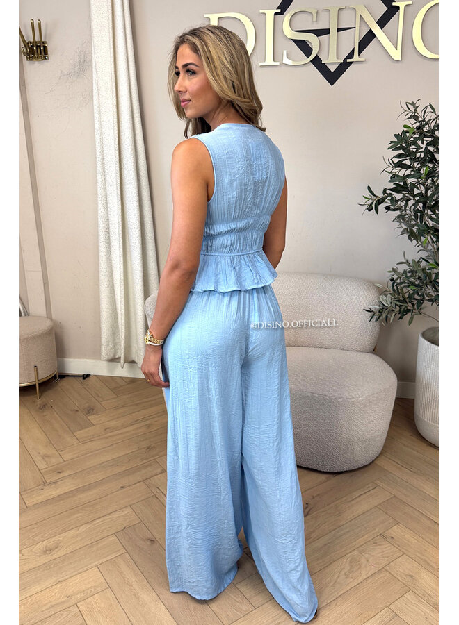 LIGHT BLUE - 'DELANI SET' - COASTAL CHIC SUMMER TOP + PANTS SET