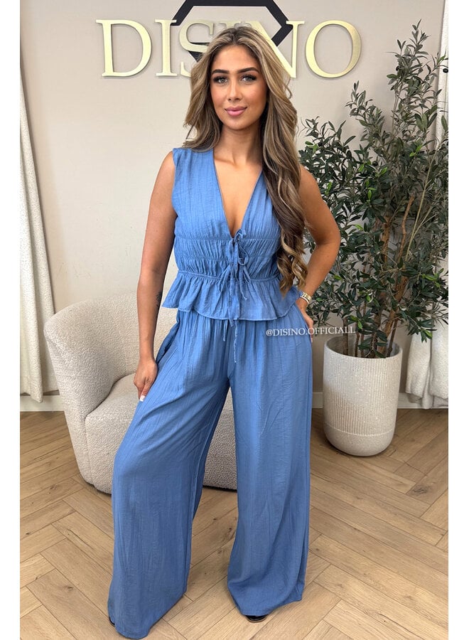 BLUE - 'DELANI SET' - COASTAL CHIC SUMMER TOP + PANTS SET