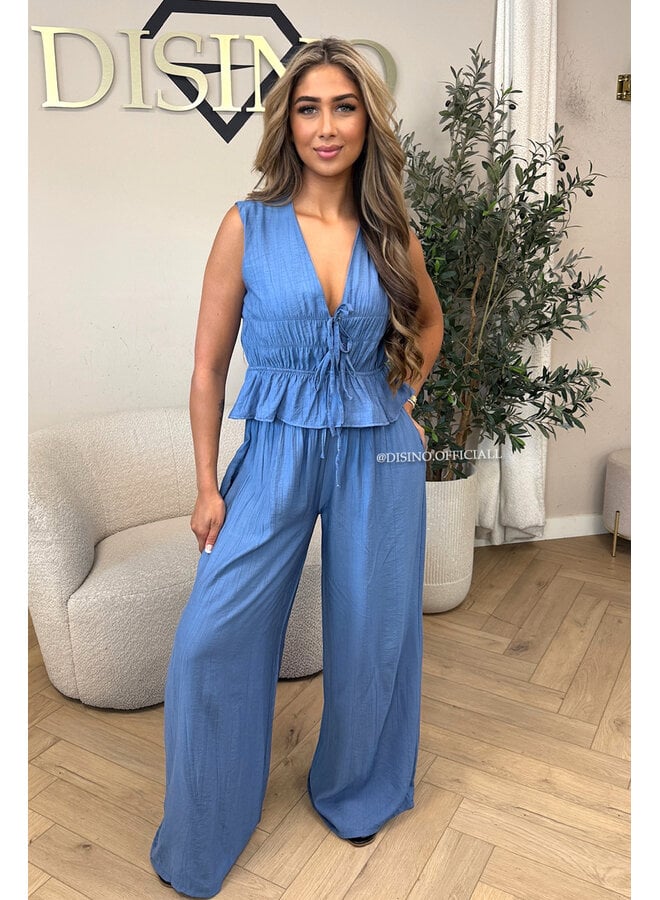 BLUE - 'DELANI SET' - COASTAL CHIC SUMMER TOP + PANTS SET