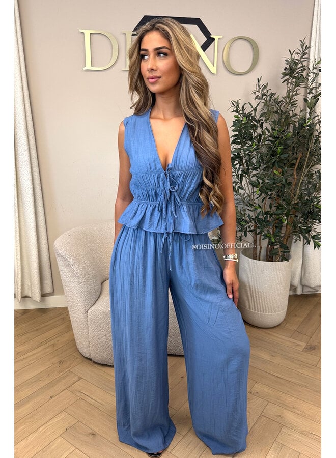 BLUE - 'DELANI SET' - COASTAL CHIC SUMMER TOP + PANTS SET