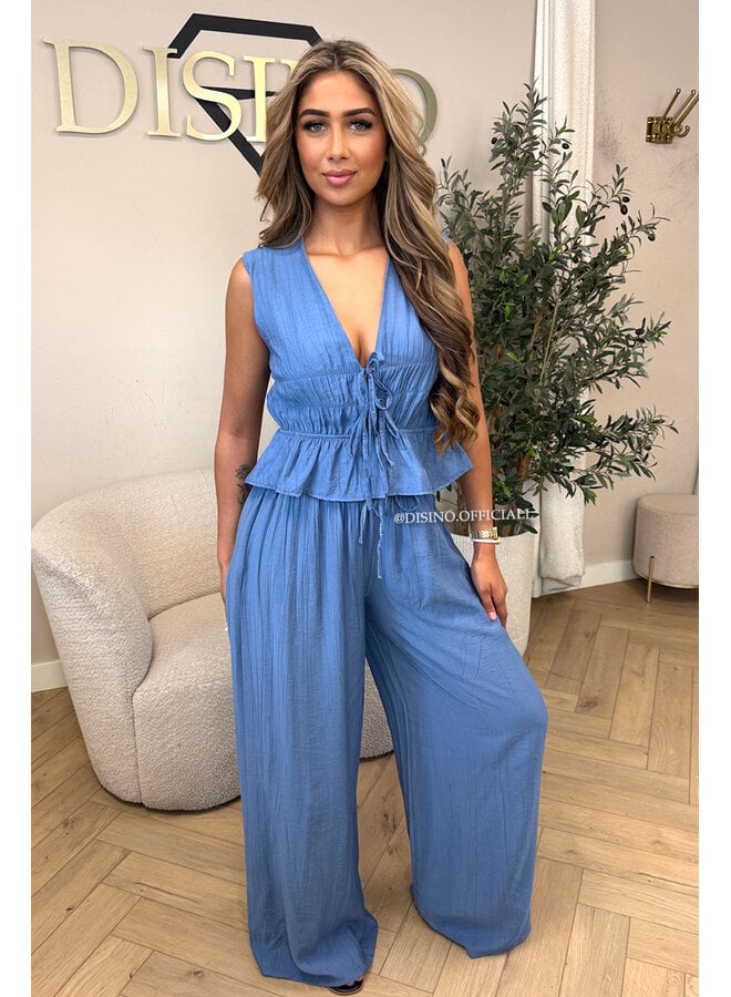 BLUE - 'DELANI SET' - COASTAL CHIC SUMMER TOP + PANTS SET