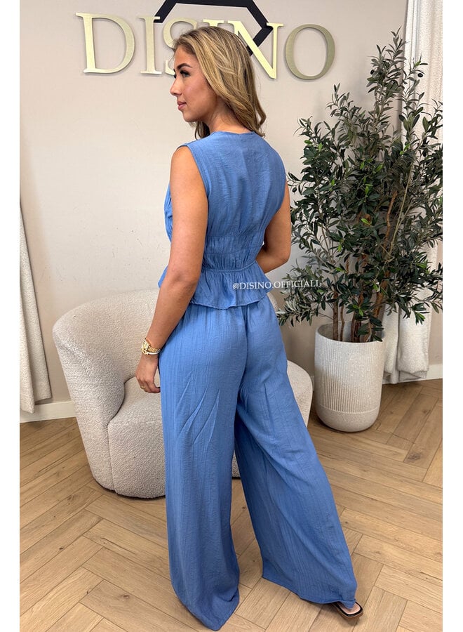 BLUE - 'DELANI SET' - COASTAL CHIC SUMMER TOP + PANTS SET