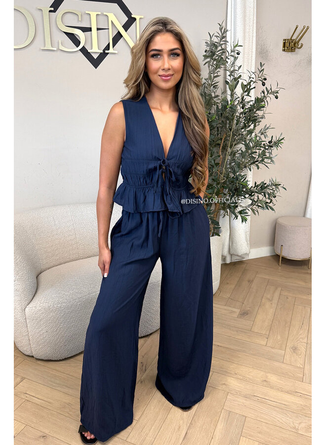 NAVY BLUE - 'DELANI SET' - COASTAL CHIC SUMMER TOP + PANTS SET