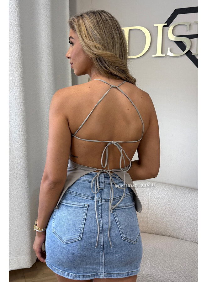 TAUPE - 'TARA TOP' - CLASSY OPEN BACK TOP