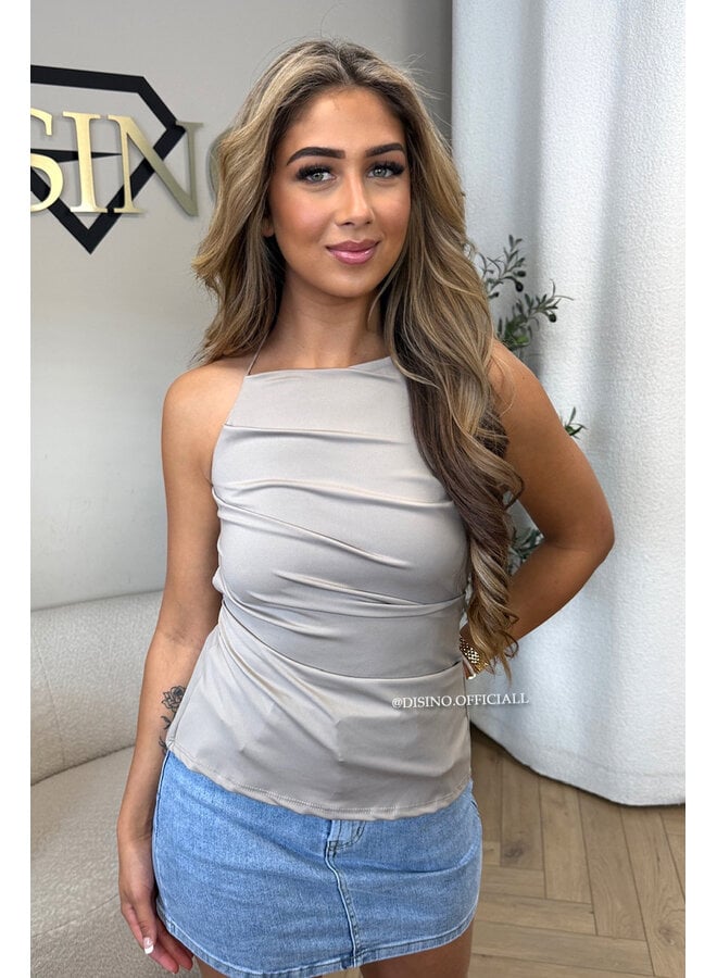 TAUPE - 'TARA TOP' - CLASSY OPEN BACK TOP
