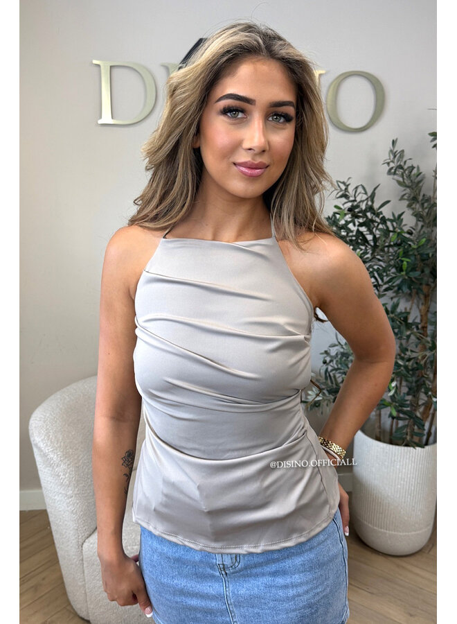 TAUPE - 'TARA TOP' - CLASSY OPEN BACK TOP