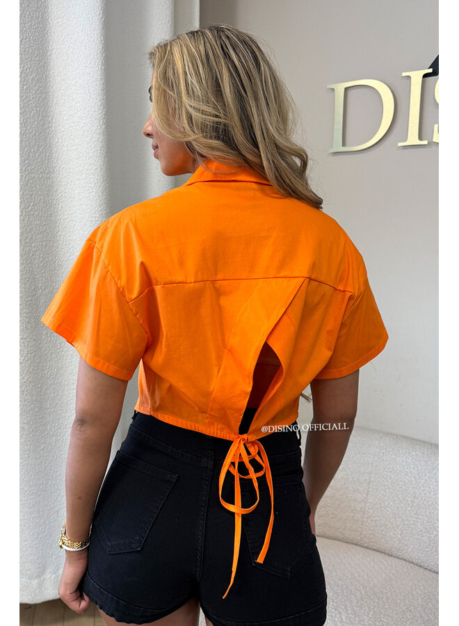 ORANGE - 'CARMEN BLOUSE' - OPEN BACK SHORT SLEEVE SHIRT