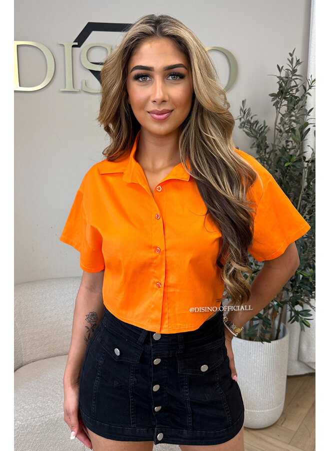 ORANGE - 'CARMEN BLOUSE' - OPEN BACK SHORT SLEEVE SHIRT