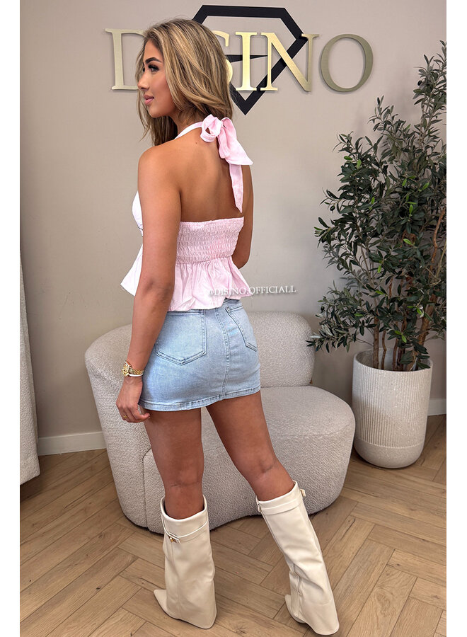 PINK - 'KATIE TOP' - STUDS OPEN BACK RUFFLE TOP