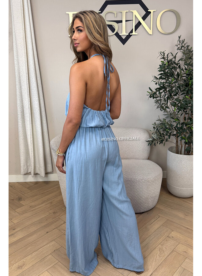 JEANS BLUE - 'ALARA SET' - SUMMER ESCAPE OPEN BACK TOP + PANTS SET