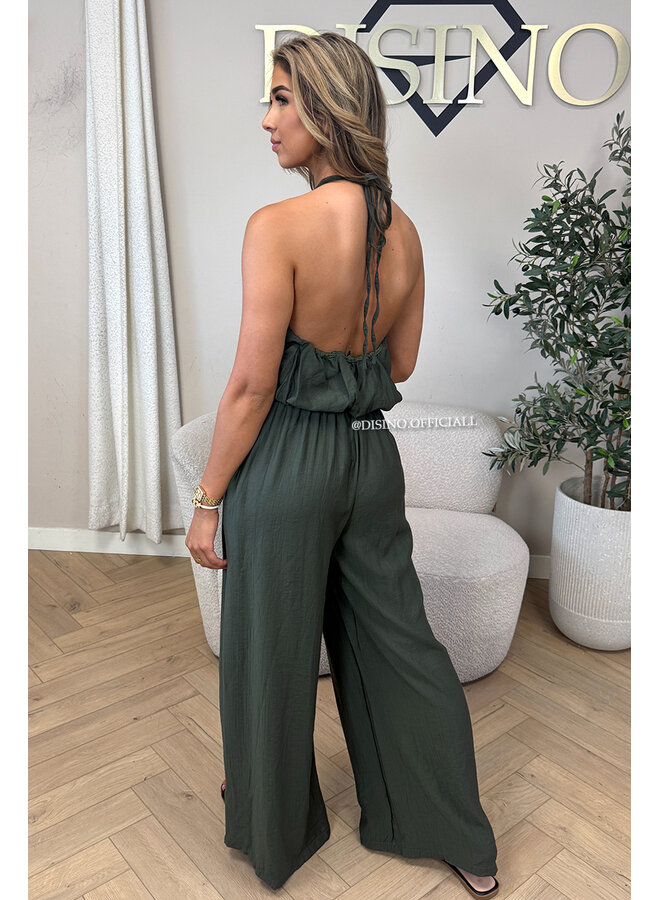 ARMY GREEN - 'ALARA SET' - SUMMER ESCAPE OPEN BACK TOP + PANTS SET