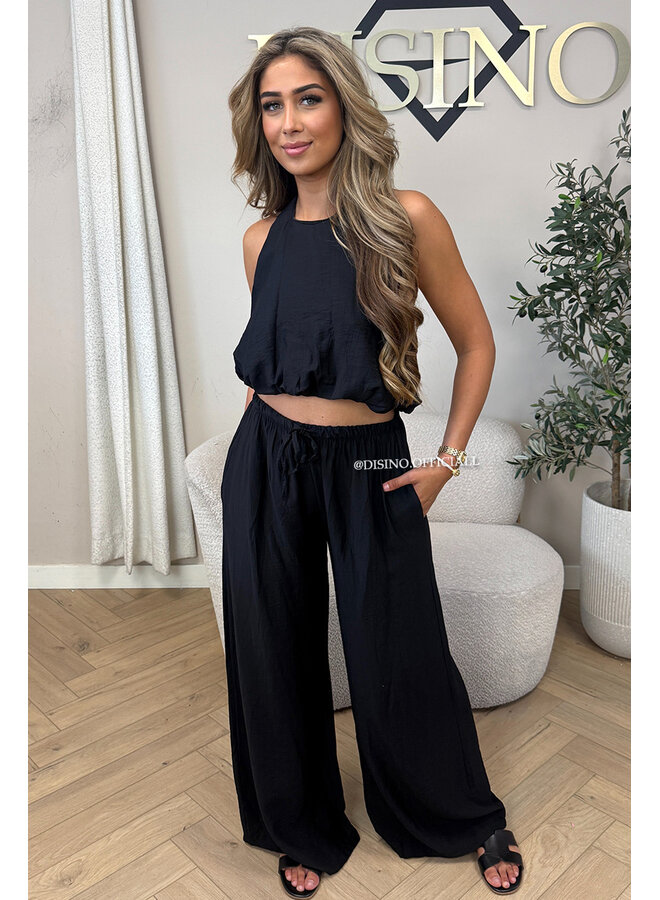 BLACK - 'ALARA SET' - SUMMER ESCAPE OPEN BACK TOP + PANTS SET