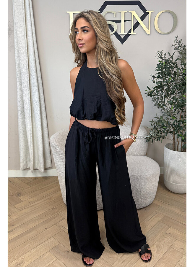BLACK - 'ALARA SET' - SUMMER ESCAPE OPEN BACK TOP + PANTS SET