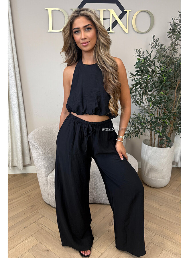 BLACK - 'ALARA SET' - SUMMER ESCAPE OPEN BACK TOP + PANTS SET