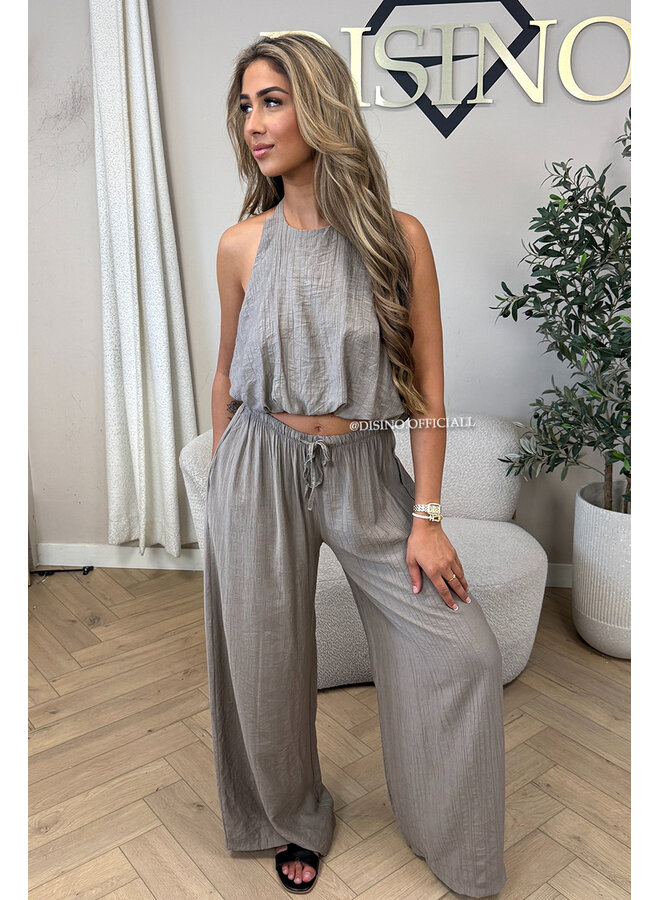 TAUPE - 'ALARA SET' - SUMMER ESCAPE OPEN BACK TOP + PANTS SET