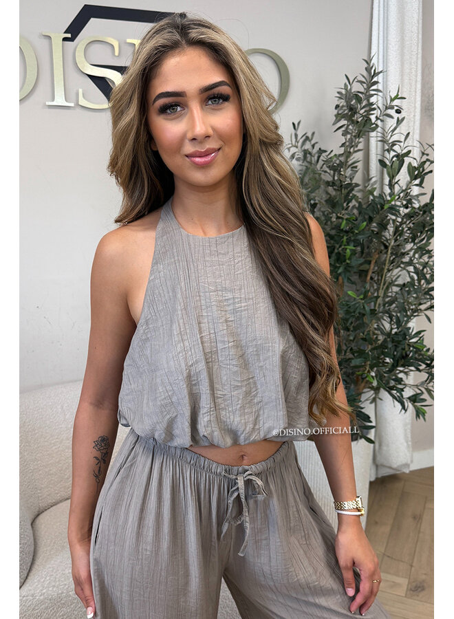 TAUPE - 'ALARA SET' - SUMMER ESCAPE OPEN BACK TOP + PANTS SET