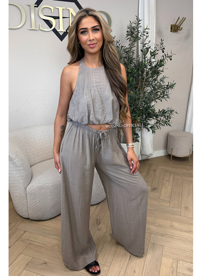 TAUPE - 'ALARA SET' - SUMMER ESCAPE OPEN BACK TOP + PANTS SET
