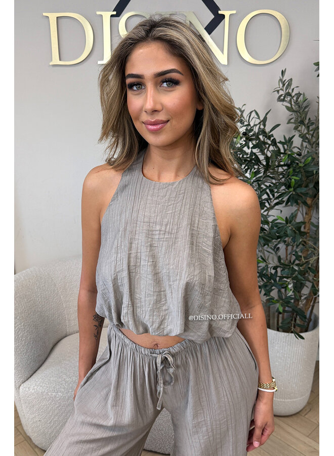 TAUPE - 'ALARA SET' - SUMMER ESCAPE OPEN BACK TOP + PANTS SET