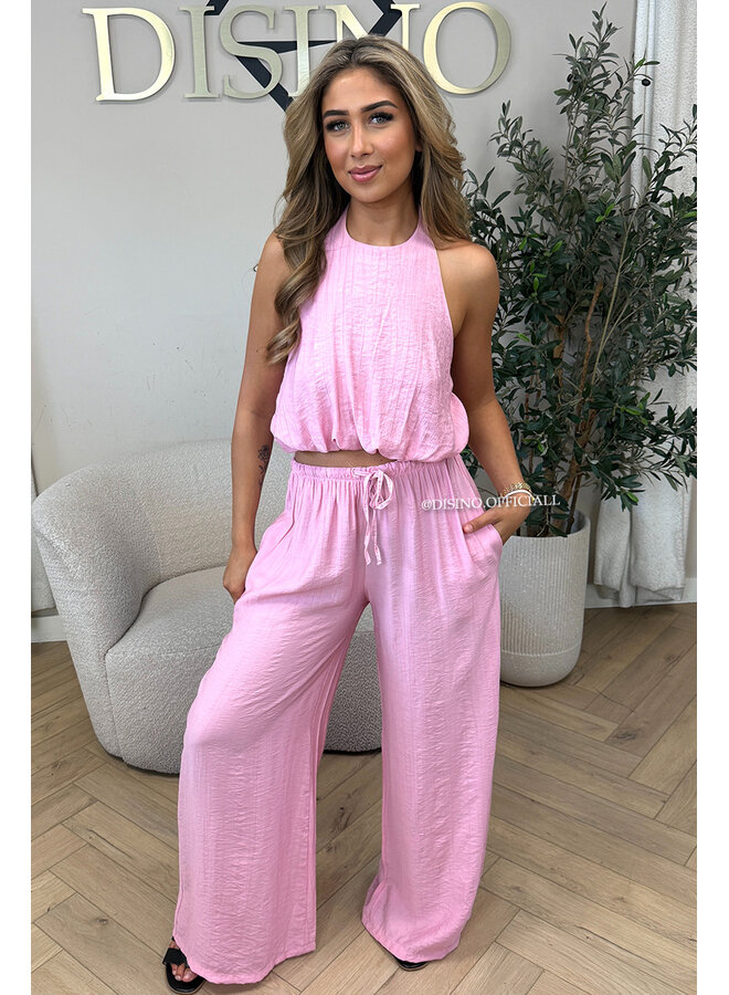 PINK - 'ALARA SET' - SUMMER ESCAPE OPEN BACK TOP + PANTS SET