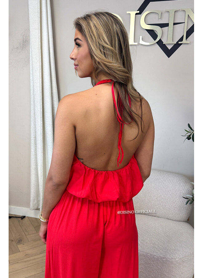 RED - 'ALARA SET' - SUMMER ESCAPE OPEN BACK TOP + PANTS SET