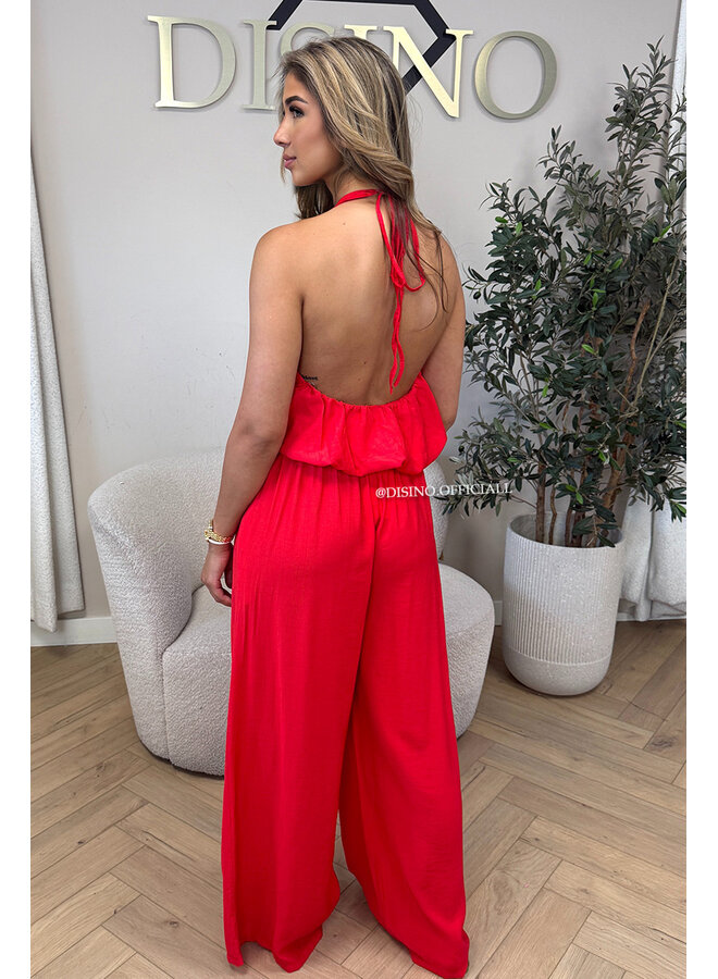 RED - 'ALARA SET' - SUMMER ESCAPE OPEN BACK TOP + PANTS SET