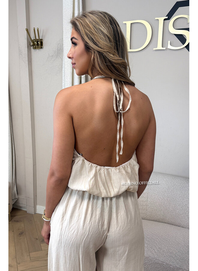 BEIGE - 'ALARA SET' - SUMMER ESCAPE OPEN BACK TOP + PANTS SET