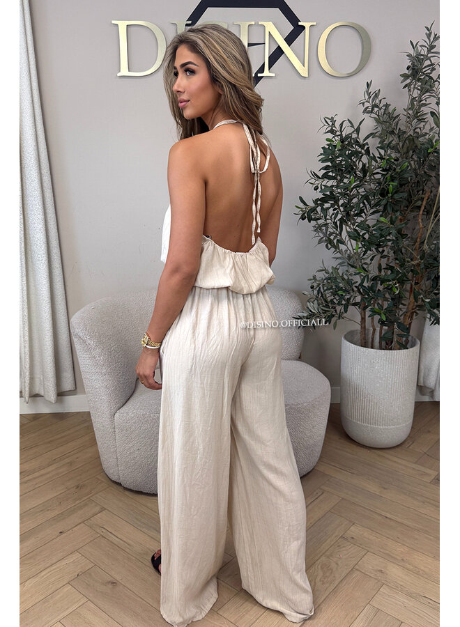 BEIGE - 'ALARA SET' - SUMMER ESCAPE OPEN BACK TOP + PANTS SET