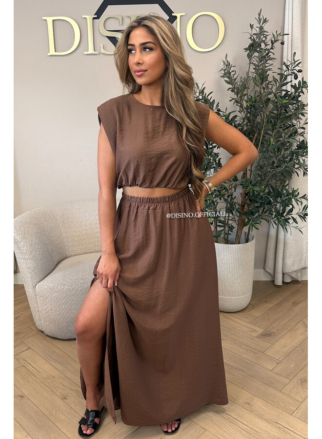 BROWN - 'INEZ SET' - MIDNIGHT OASIS MAXI SKIRT + TOP SET
