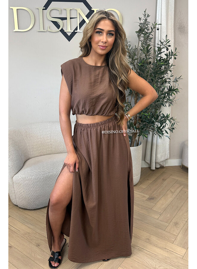 BROWN - 'INEZ SET' - MIDNIGHT OASIS MAXI SKIRT + TOP SET