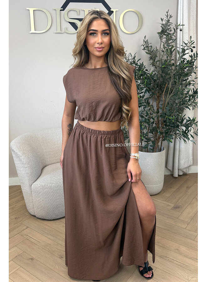 BROWN - 'INEZ SET' - MIDNIGHT OASIS MAXI SKIRT + TOP SET
