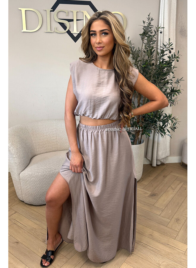 TAUPE - 'INEZ SET' - MIDNIGHT OASIS MAXI SKIRT + TOP SET