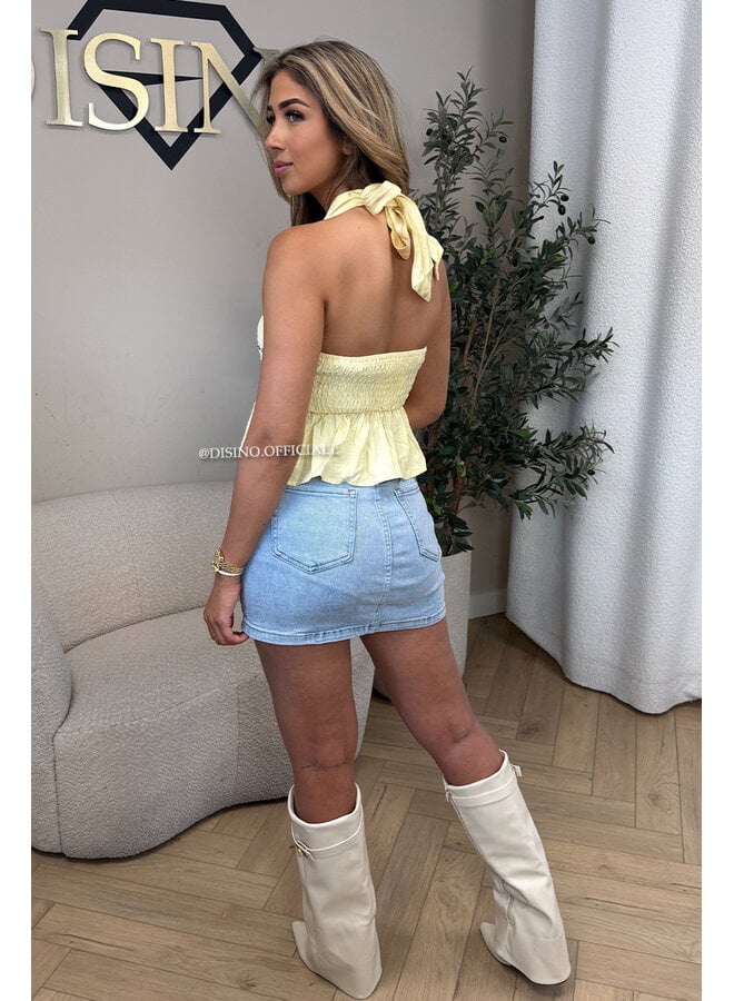 YELLOW - 'KATIE TOP' - STUDS OPEN BACK RUFFLE TOP