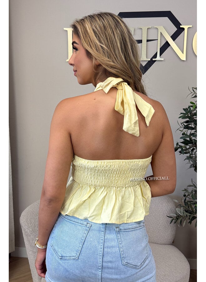 YELLOW - 'KATIE TOP' - STUDS OPEN BACK RUFFLE TOP