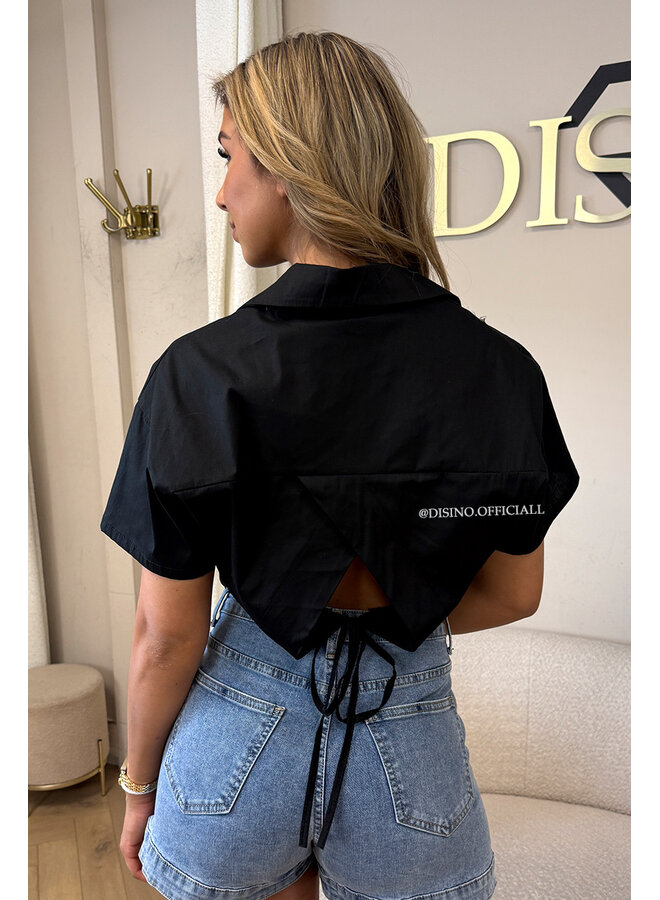 BLACK - 'CARMEN BLOUSE' - OPEN BACK SHORT SLEEVE SHIRT